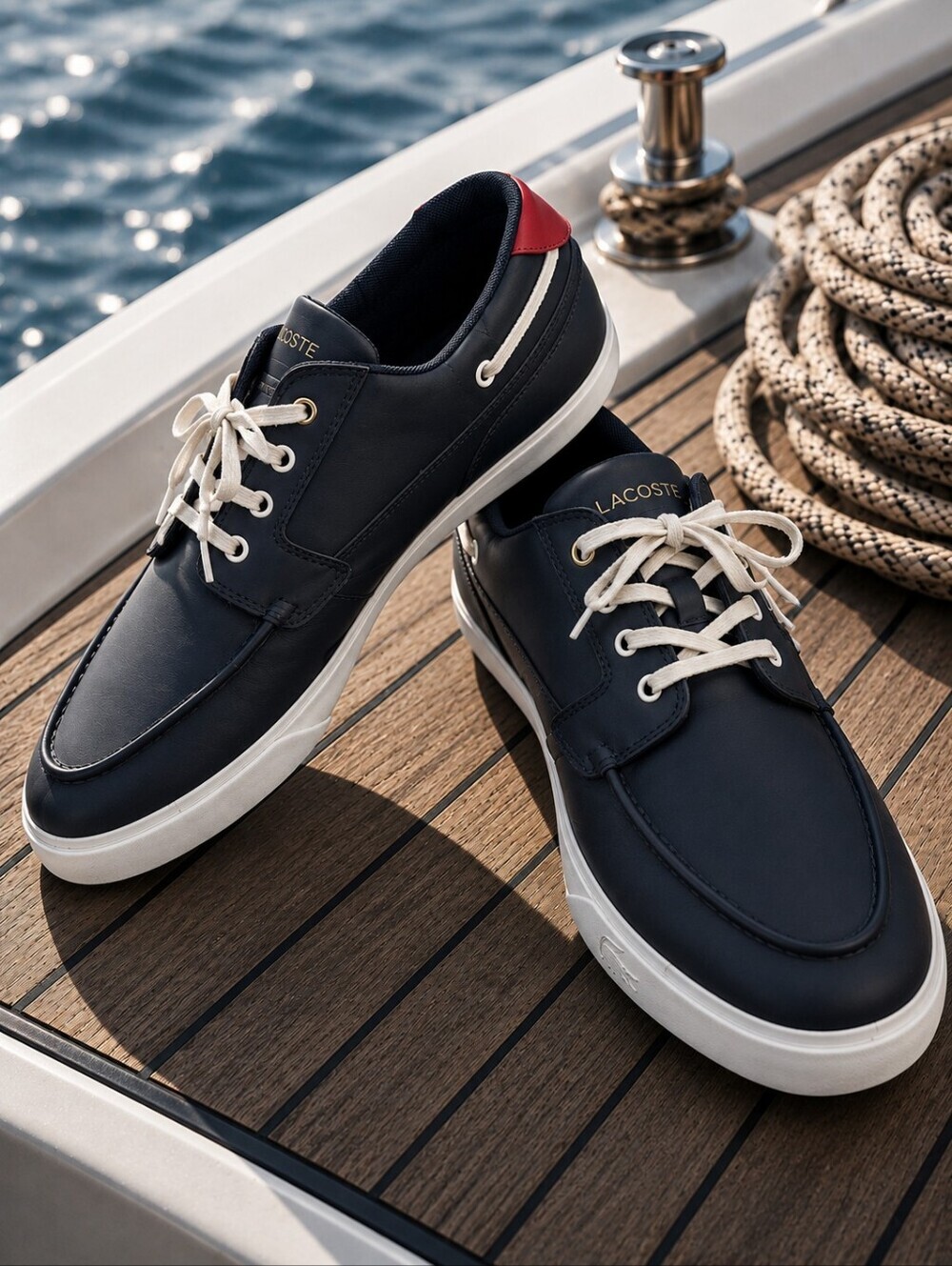 Lacoste Navy Boat/deck Preppy Nautical Leather Lace Up Sneakers. Mens 11